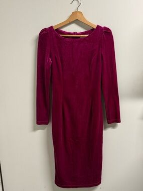 Velvet Long Sleeve Sheath Dress - Fuchsia